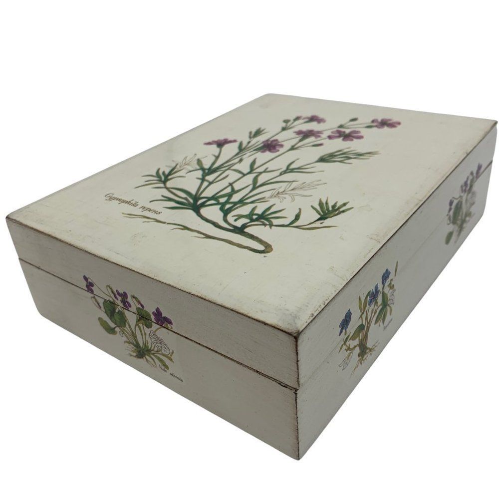 Womens Jewelry Box Trinket Mirror Folding Wild Flowers Vintage Italy 0745